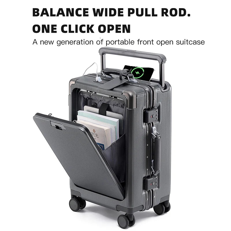 Wide Handle Aluminium frame PC Body Luggage