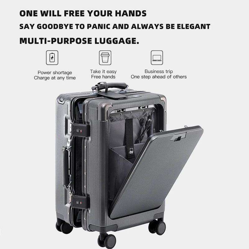 Wide Handle Aluminium frame PC Body Luggage