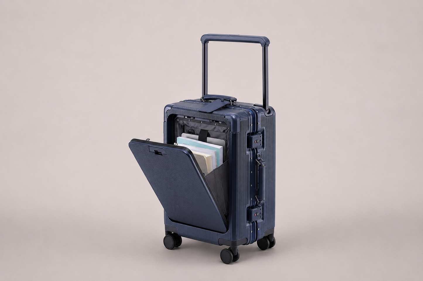 Blue Wide Handle Aluminium frame PC Body Luggage