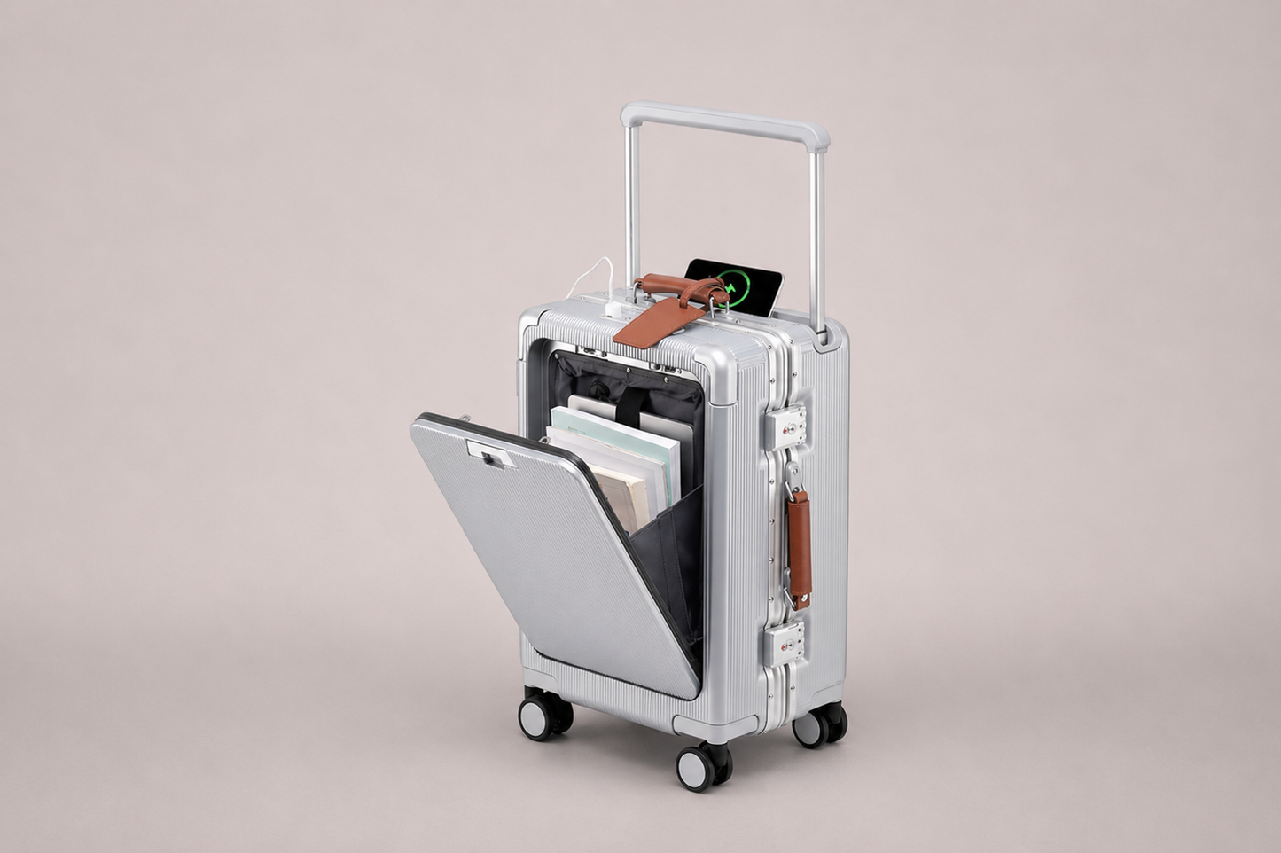 Silver Wide Handle Aluminium frame PC Body Luggage