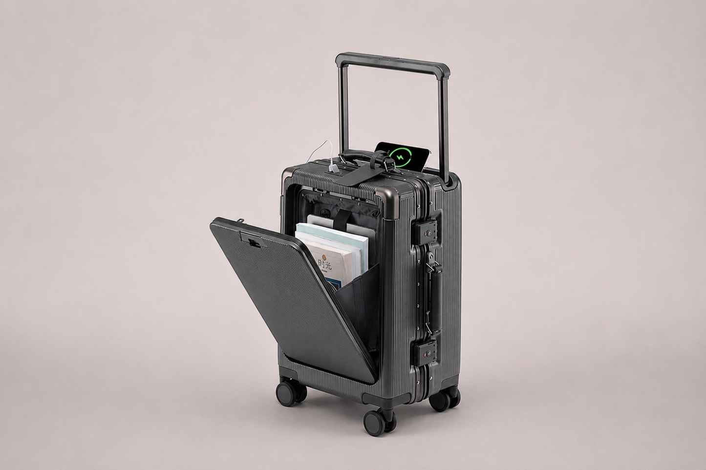 Gray Wide Handle Aluminium frame PC Body Luggage