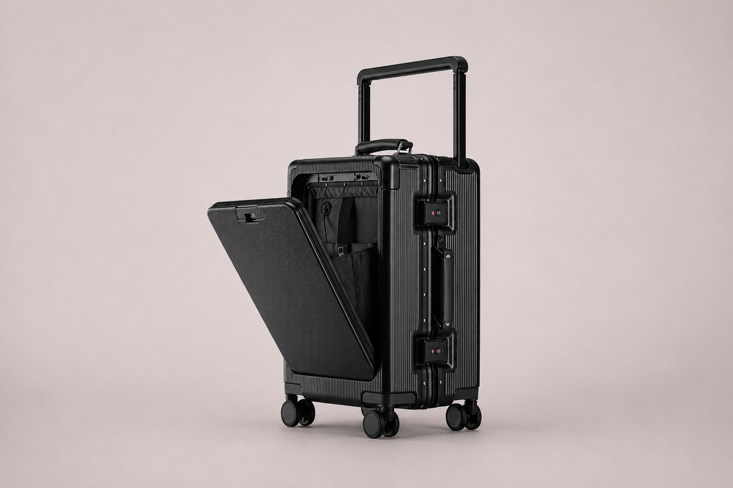 Black Wide Handle Aluminium frame PC Body Luggage